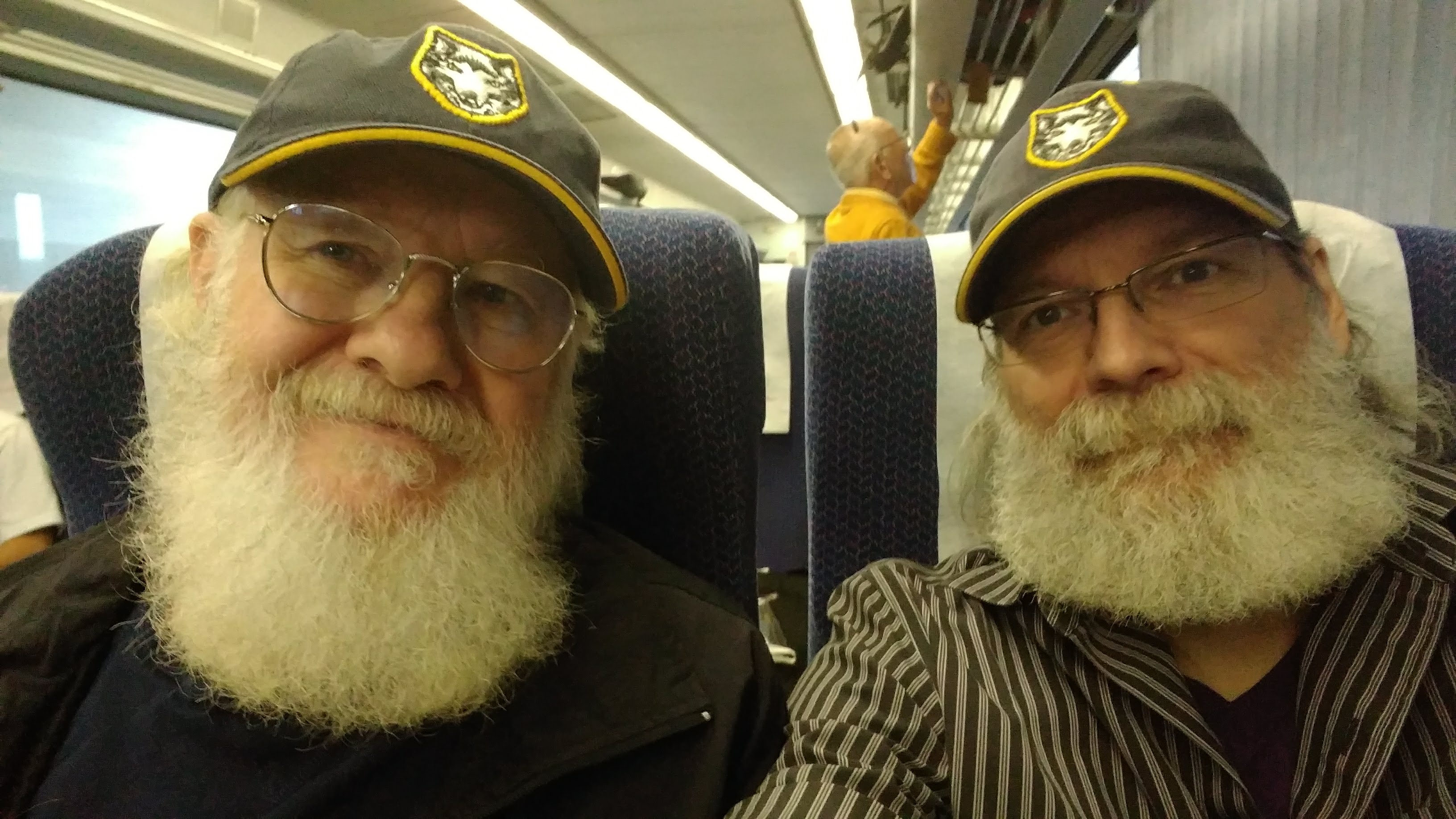 selfie of Chris and Earl on a train