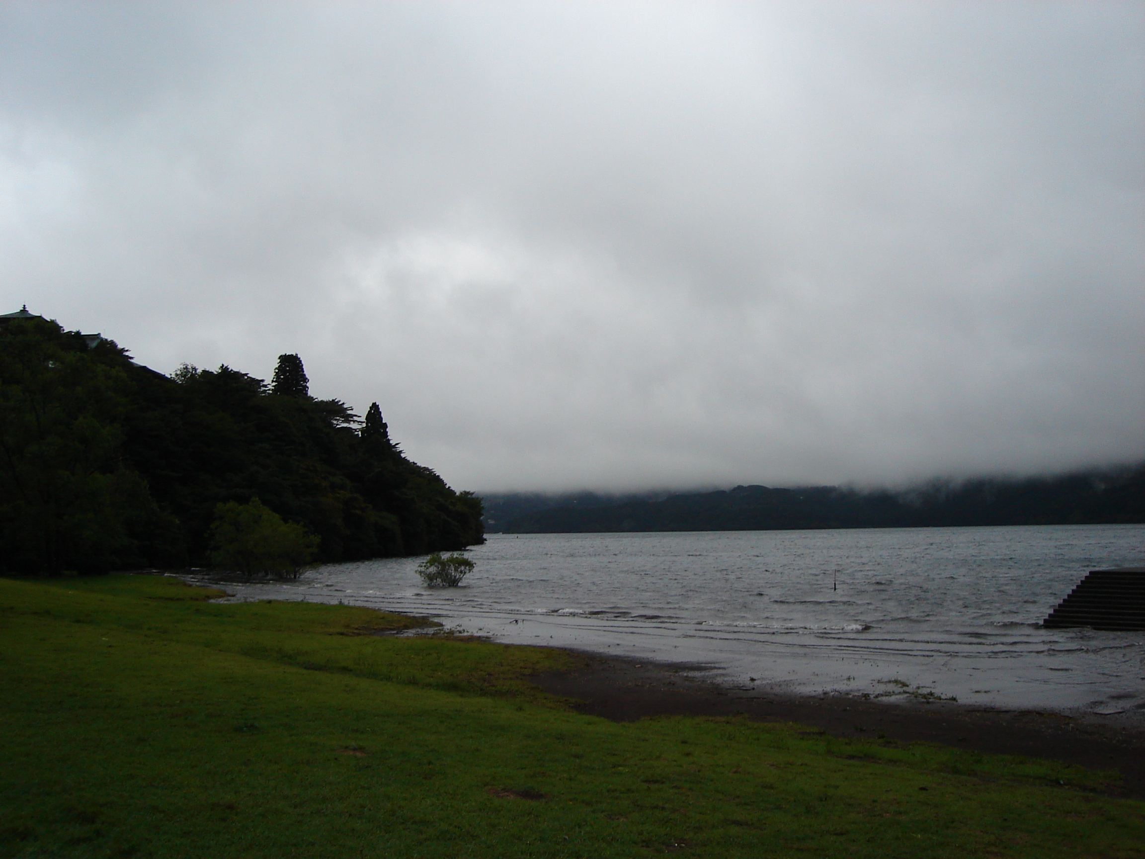 lake shore with cloudy sky