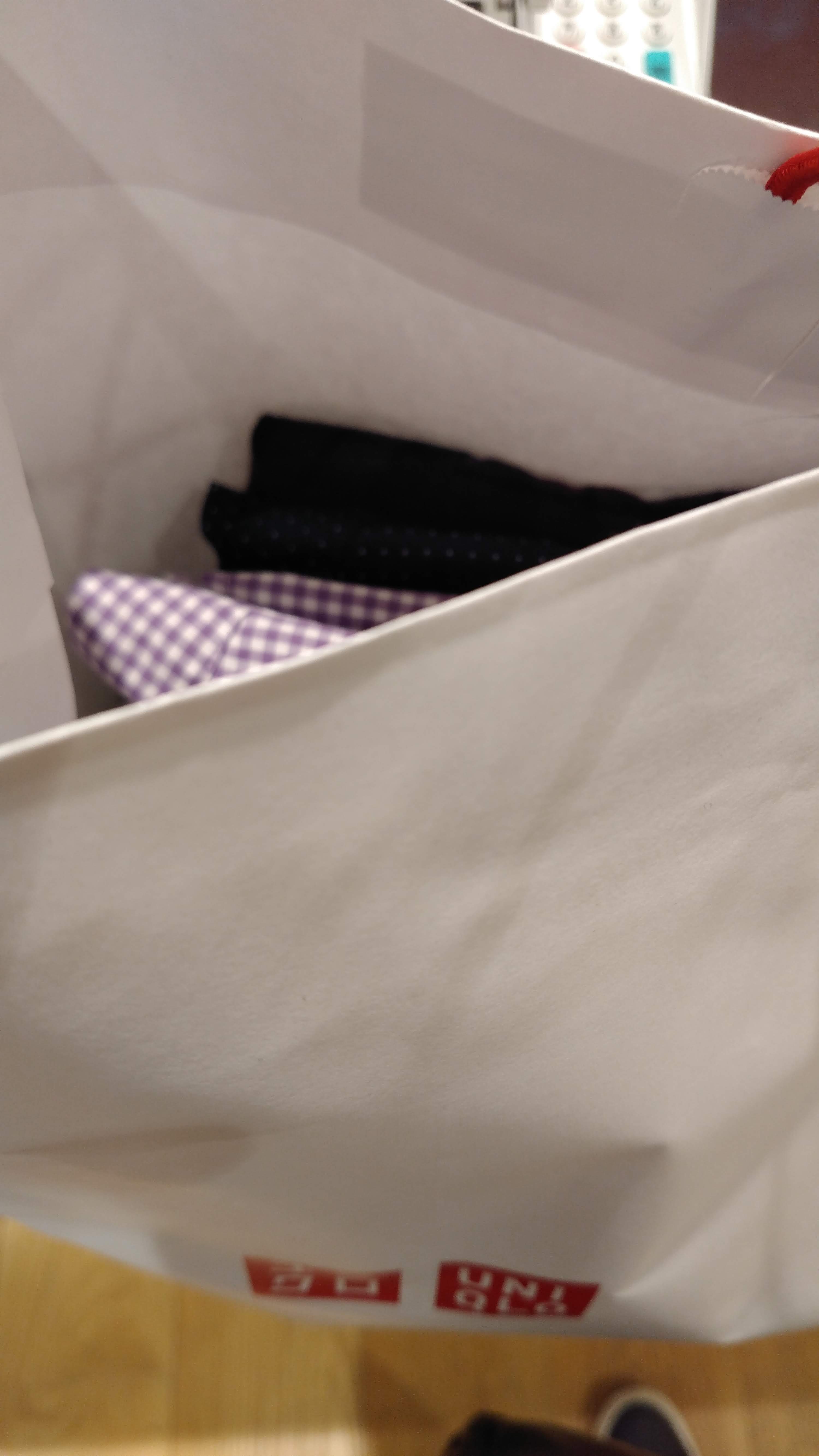 a uniqlo shopping bag showing a glimpse of items