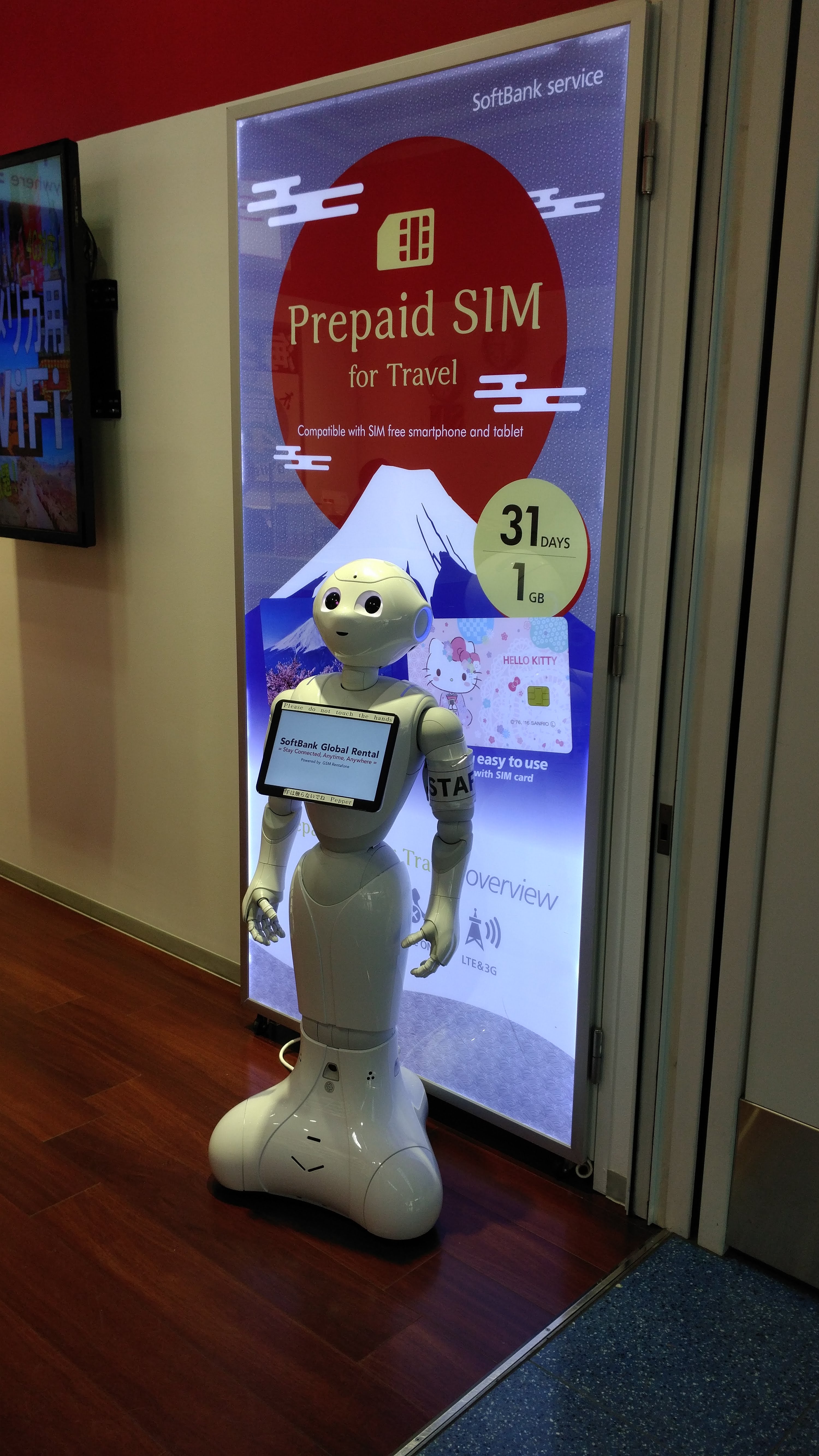 a pepper robot promoting sim cards